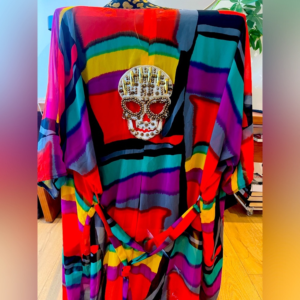 Moon & Nomad Multi embroidered, silk belted kimono - One Size, Unisex